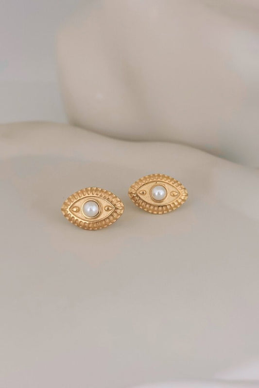 Earrings gold steel eyes with pearl-ea118