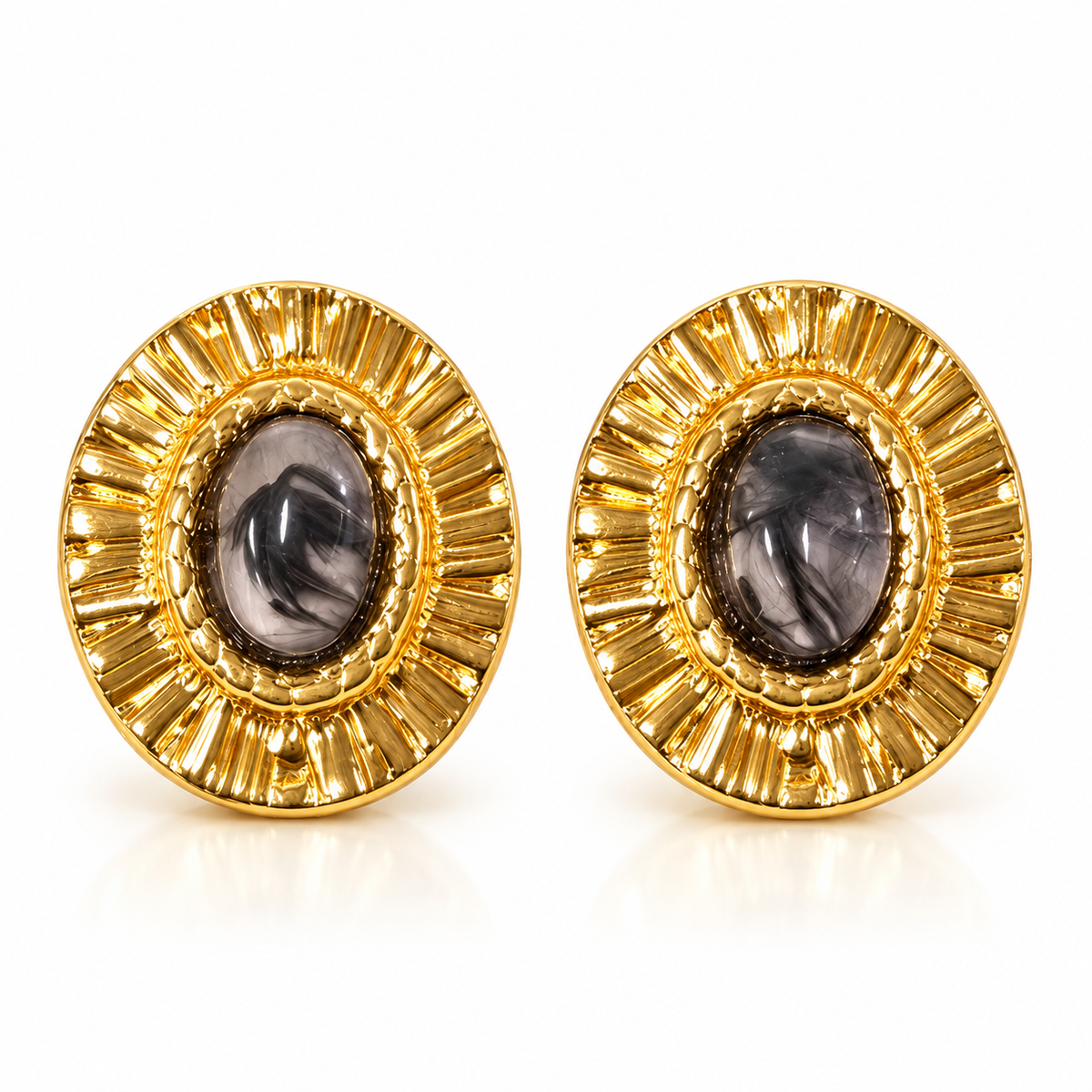Boucles d'oreilles acier doré et pierres marron - EA320
