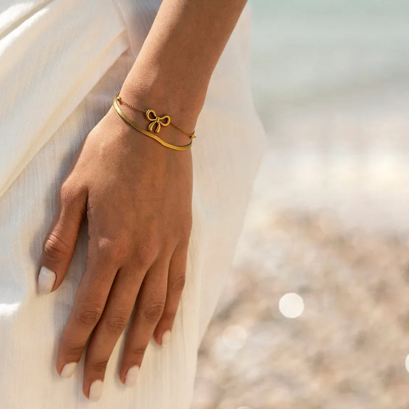 Βραχιόλι χρυσό ατσάλι με φιόγκο-BR121