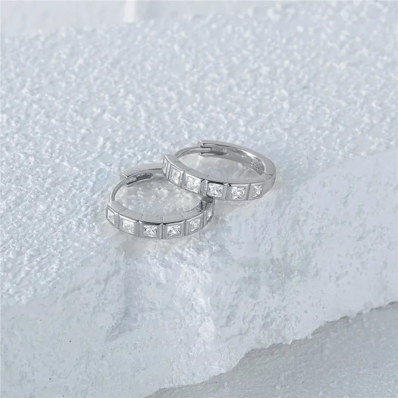 Brincos de prata S925 anéis com quadrados de zircão-EA628