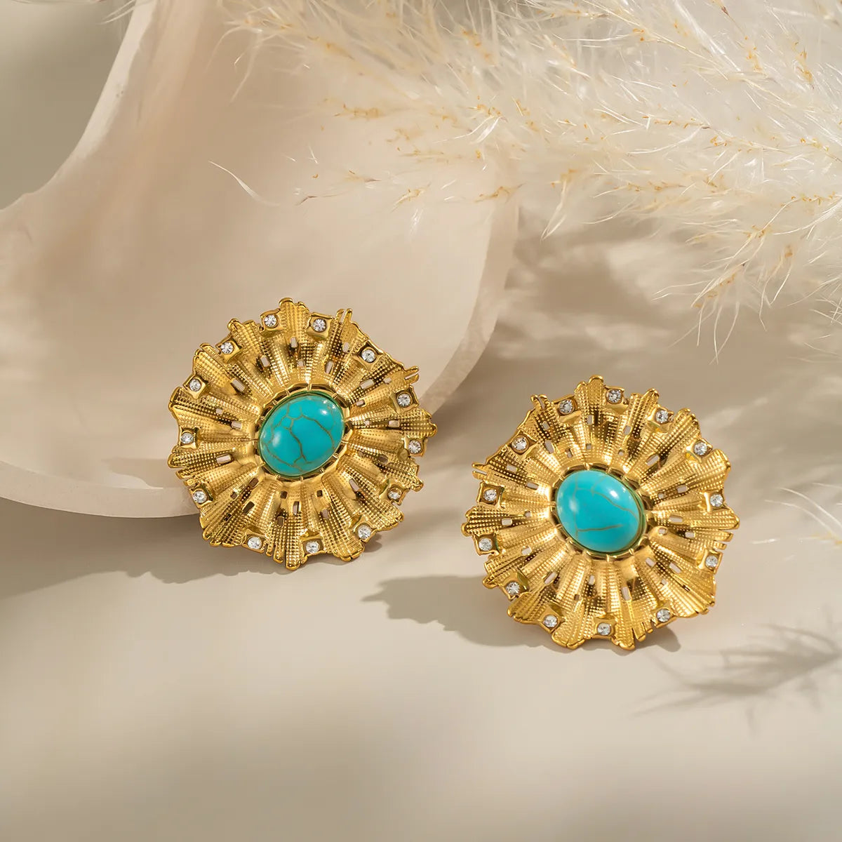 *Σκουλαρίκια ατσάλινα με τιρκουάζ πέτρα - ea043