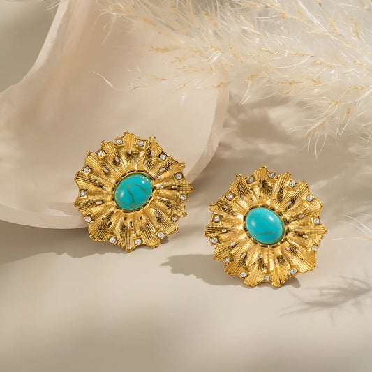 *Σκουλαρίκια ατσάλινα με τιρκουάζ πέτρα - ea043