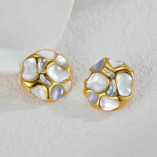 Σκουλαρίκια ατσάλι στρόγγυλα με ασημένιες γούβες-EA563