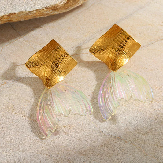 Σκουλαρίκια επιχρυσωμένο ατσάλι με ακρυλική ουρά γοργόνας- EA771