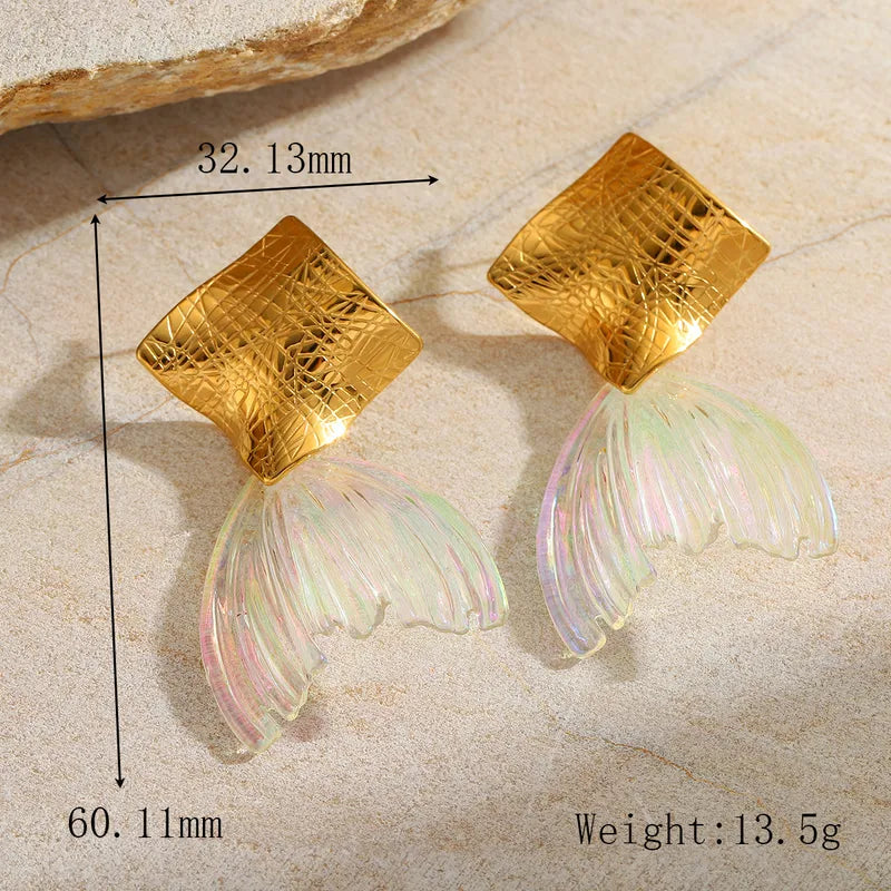 Cercei cu coadă de sirenă din oțel placat cu aur -