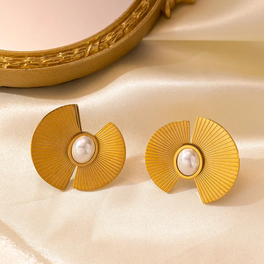 Σκουλαρίκια ατσάλινα με πέρλα - w519