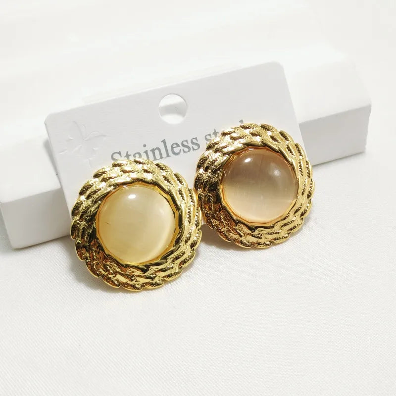 Σκουλαρίκια επιχρυσωμένο ατσάλι στρόγγυλα κρεμ-EA517