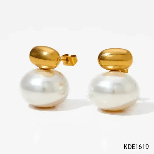 Boucles d'oreilles ovales avec Pearl Steel-EA511