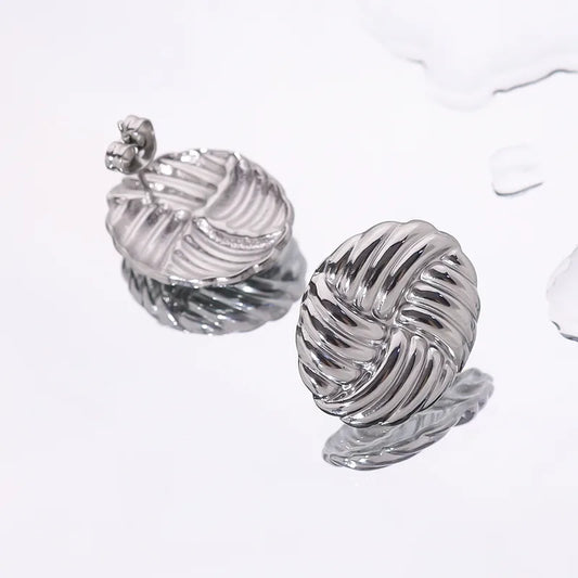 Σκουλαρίκια ατσάλι οβάλ με ρίγες-EA032