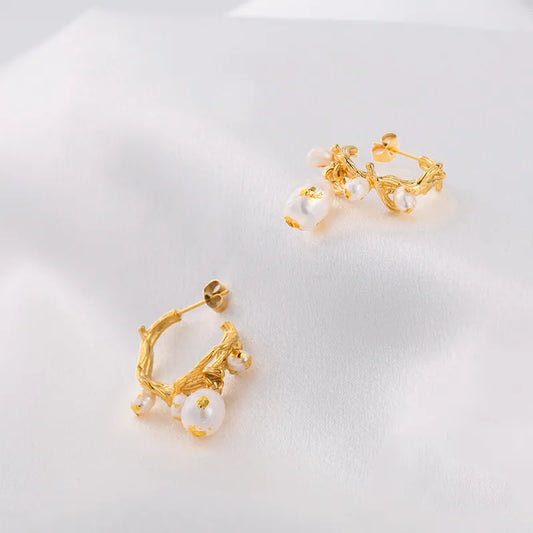 Orecchini in acciaio con perle - w045