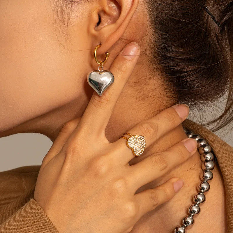 Boucles d'oreilles en laiton avec coeurs en argent - W003