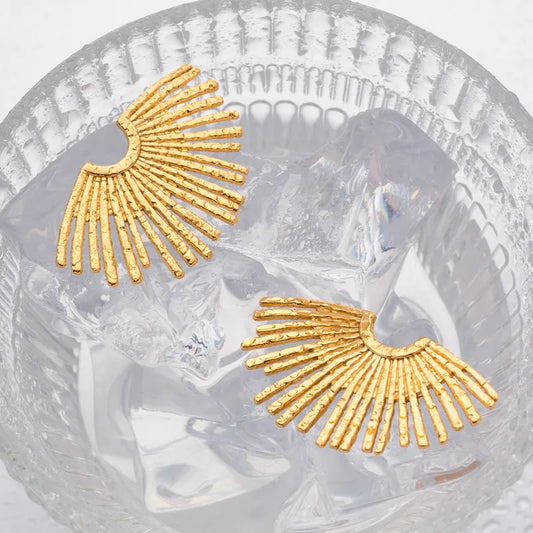 Gold steel earrings with rays- EA302