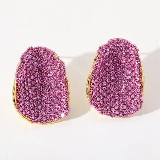 Σκουλαρίκια επιχρυσωμένο ατσάλι με ροζ zircon- EA713