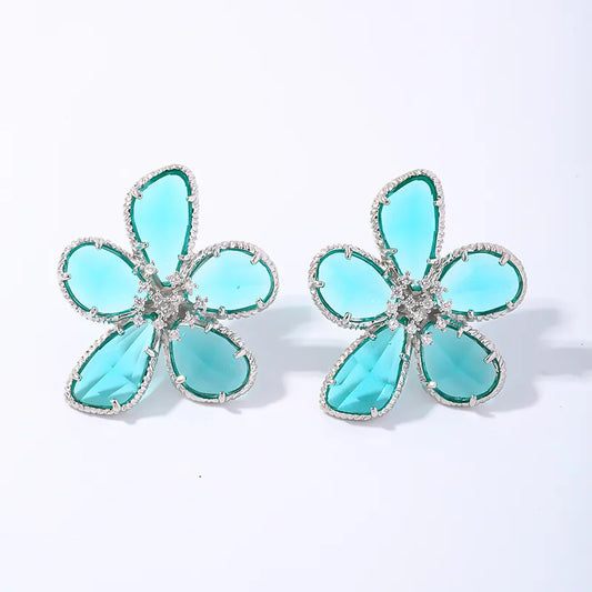 *Σκουλαρίκια γαλάζιο λουλούδι με πέτρες zircon-EA128