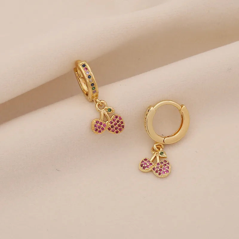 Cercei din oțel auriu cu zircon colorat-EA054