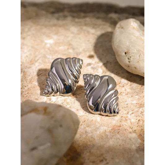 Steel silver shell earrings - w013