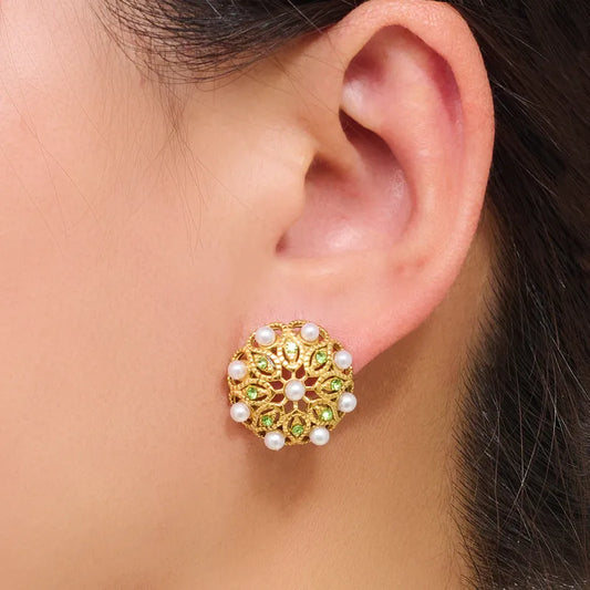 Earrings gilded steel with pearls and gems-ea501