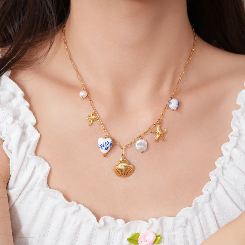 Colier din oțel cu elemente aurii - ne605