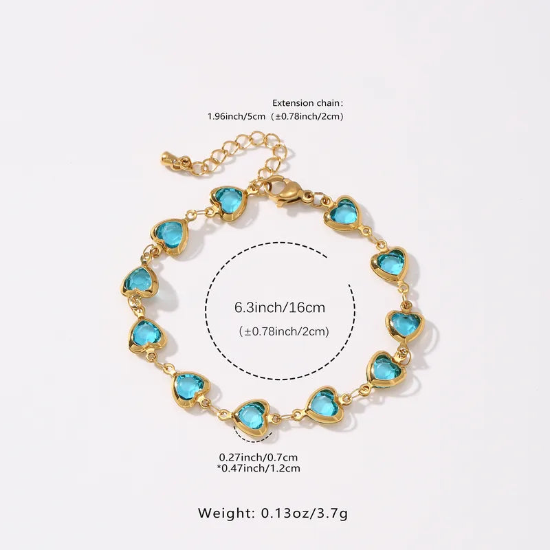 Βραχιόλι επιχρυσωμένο ατσάλι με γαλάζιες καρδιές-BR201