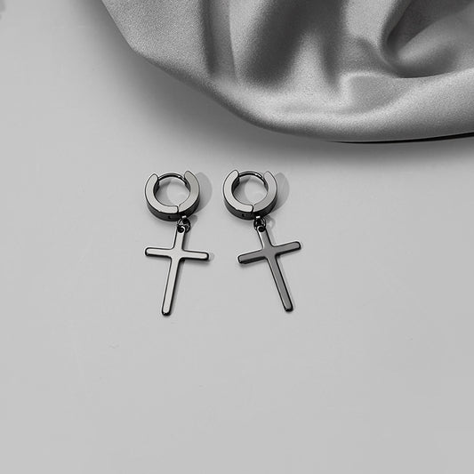 *Σκουλαρίκια αντρικά μαύρο ατσάλι σταυρός-EA315
