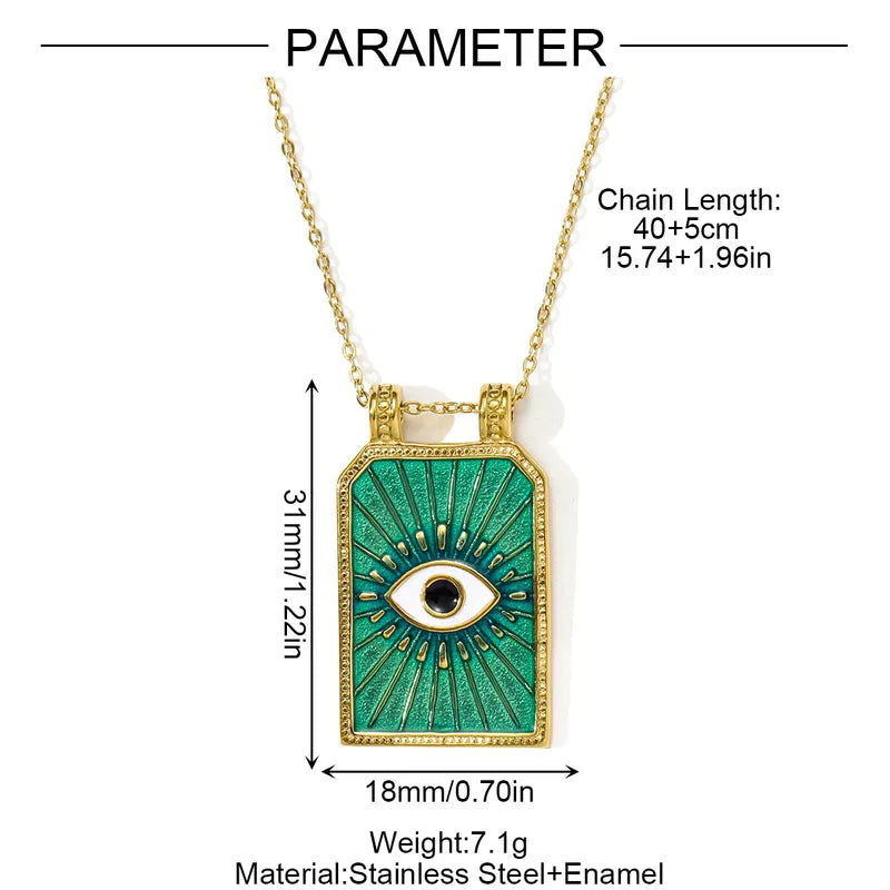 Necklace gold-plated steel rectangle of turquoise with eye-ne555