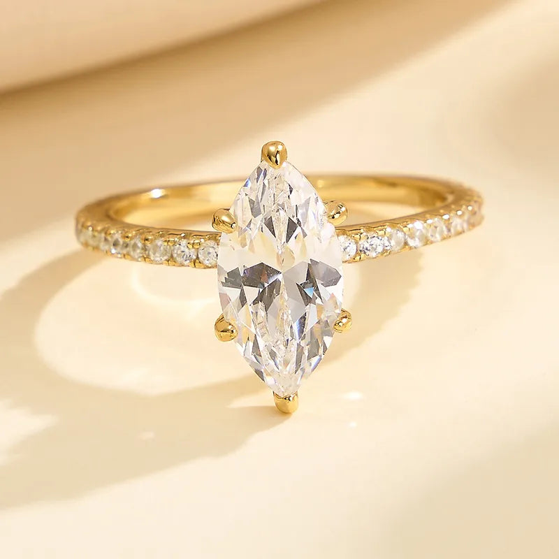 Anel de prata dourada S925 com grande zircon-r203