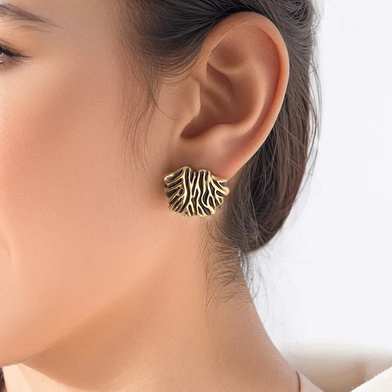 Σκουλαρίκια επιχρυσωμένο ατσάλι με μαύρο- EA697