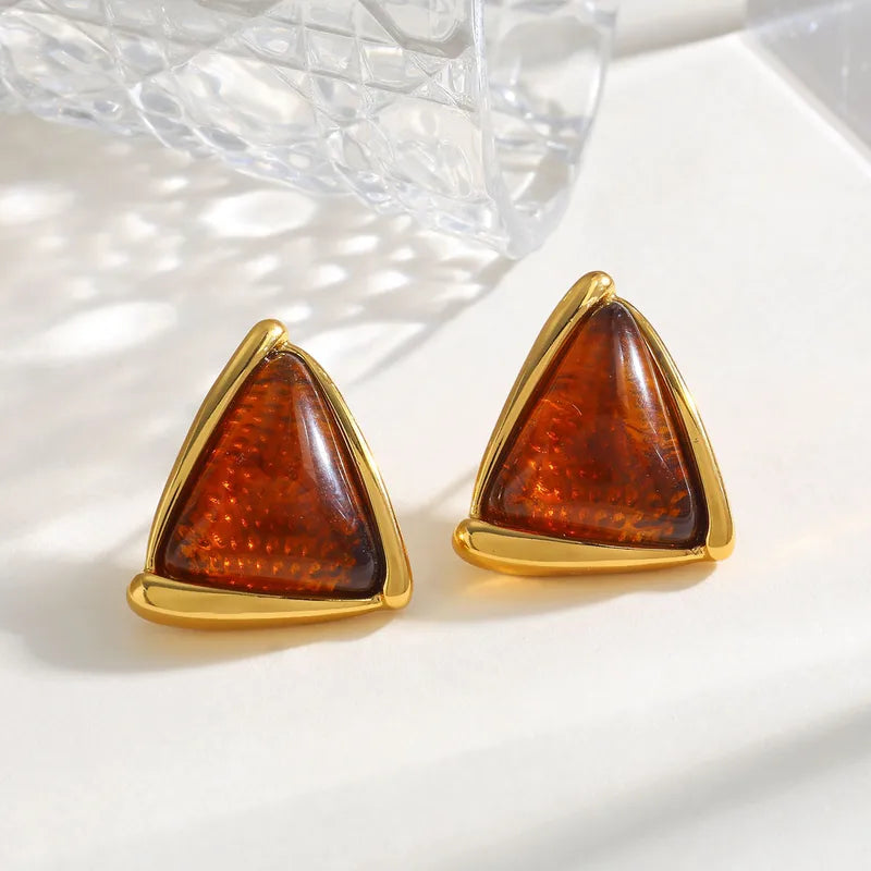 Σκουλαρίκια επιχρυσωμένο ατσάλι τρίγωνα με ρητίνη-EA033