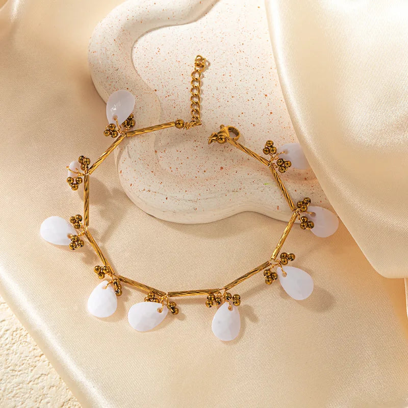 Βραχιόλι επιχρυσωμένο ατσάλι με λευκές πέτρες - BR477