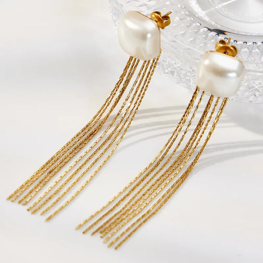 Σκουλαρίκια επιχρυσωμένο ατσάλι μακρυές αλυσίδες - EA814