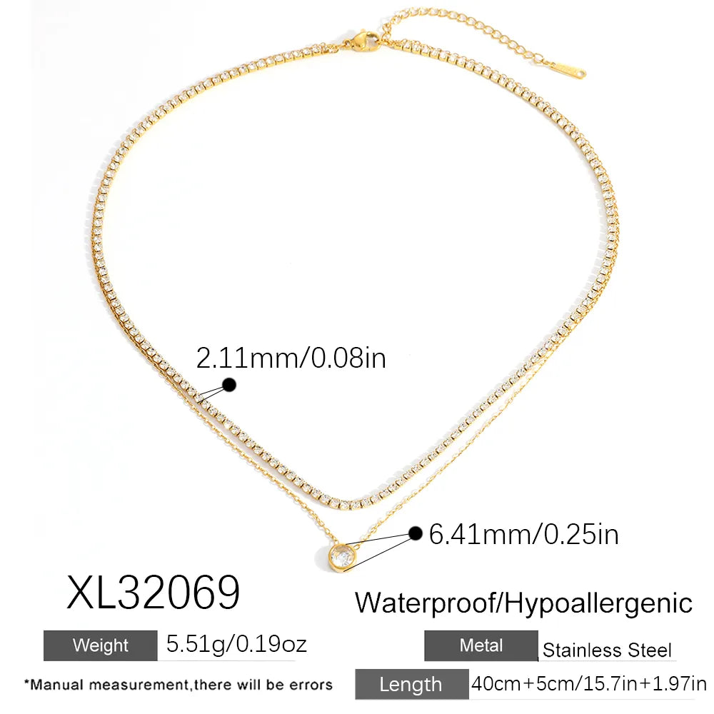 Κολιέ επιχρυσωμένο ατσάλι διπλό με κρύσταλλα-NE474