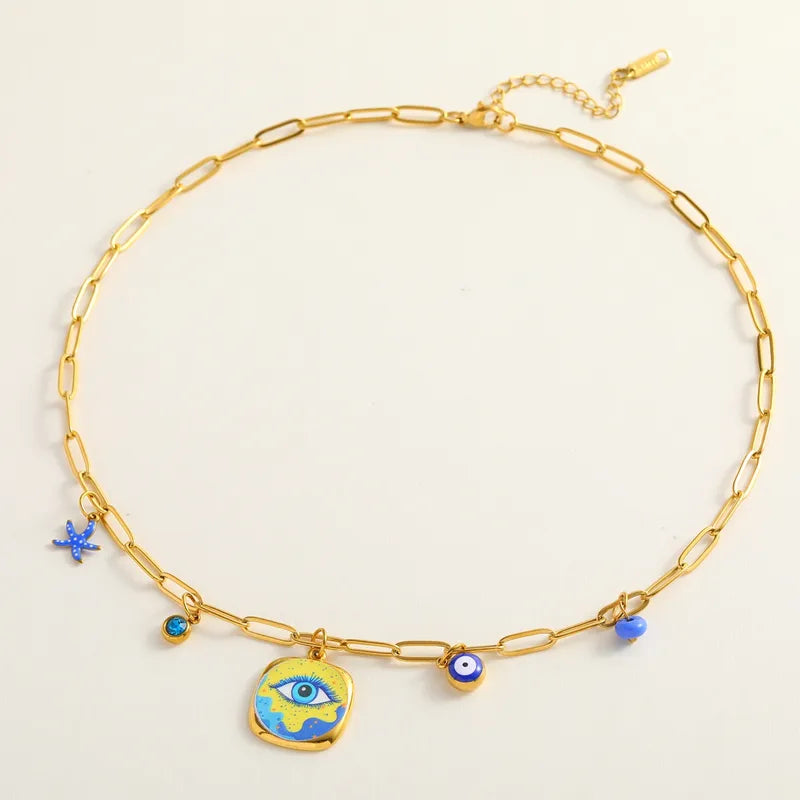 Κολιέ επιχρυσωμένο ατσάλι με μάτια - NE767