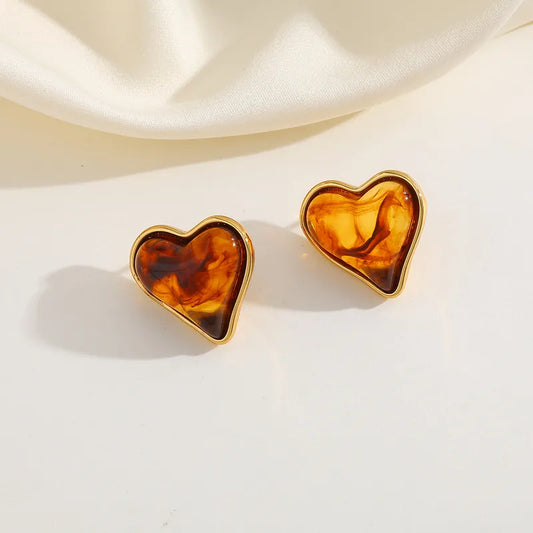 Earrings steel brown heart-ea111