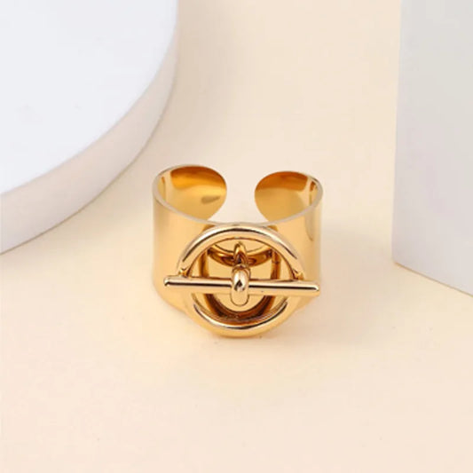 Anel de aço e ouro - w043