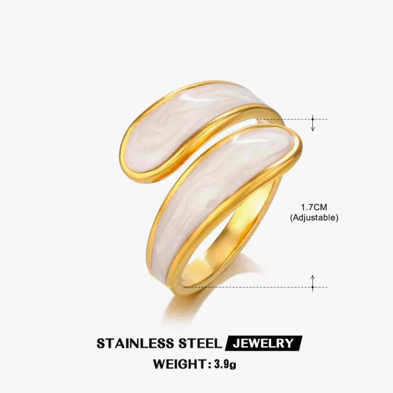 White ring with gold outline steel-r206