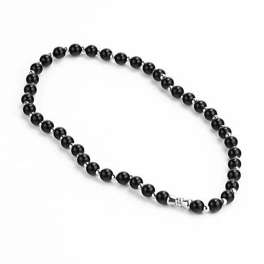 Collier en acier et perles - w046