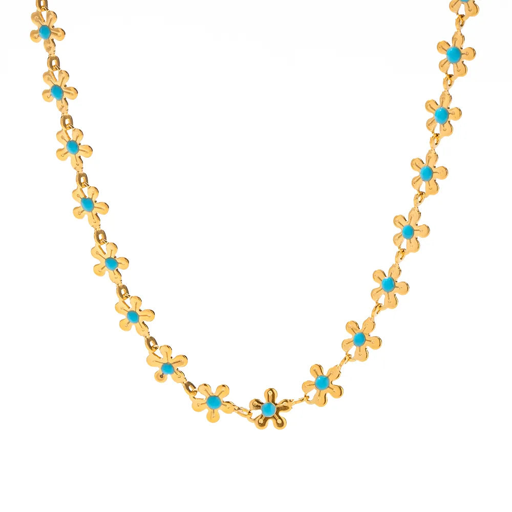 Colar de aço com flores - W018