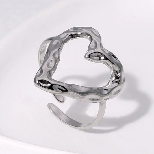 Bague coeur en acier - w017