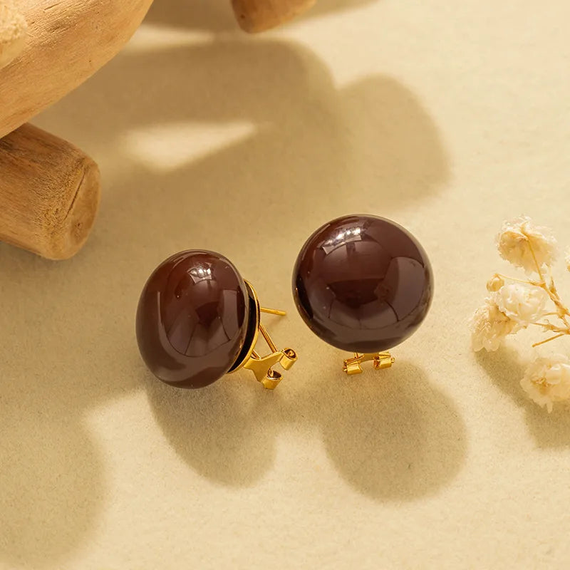 Cercei rotunzi din oțel maro-EA087