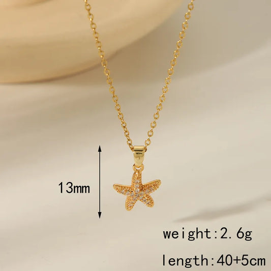 Collier étoile de mer en laiton plaqué or avec zircon - w010