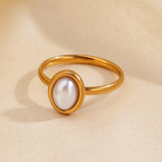 Δαχτυλίδι επιχρυσωμένο ατσάλι με οβαλ πέρλα-R115
