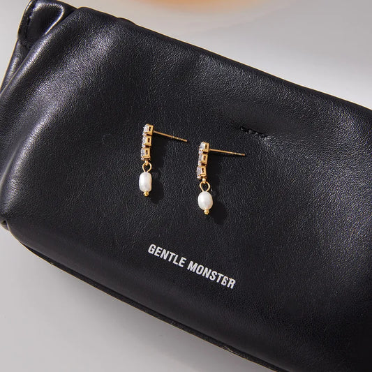 Σκουλαρίκια επιχρυσωμένο ατσάλι με 3 zircon και πέρλα-EA357