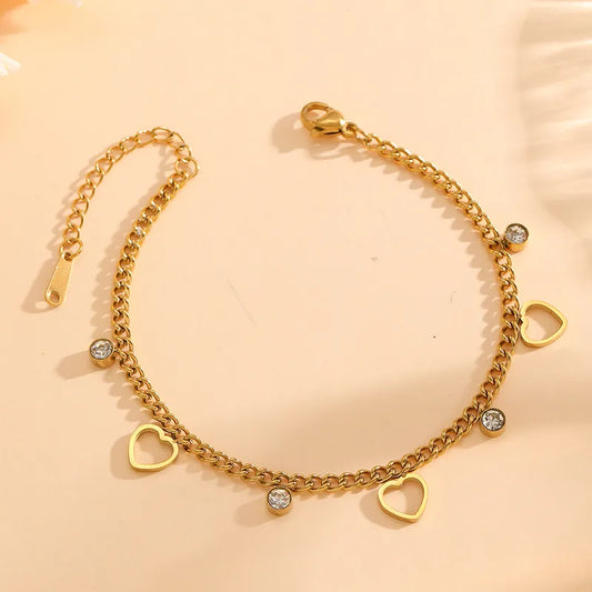 Βραχιόλι επιχρυσωμένο ατσάλι με καρδιές και κρύσταλλα-BR219
