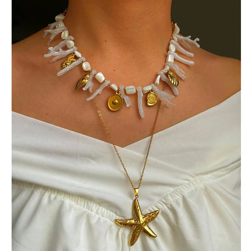 Κολιέ επιχρυσωμένο ατσάλι με αστερία - NE704