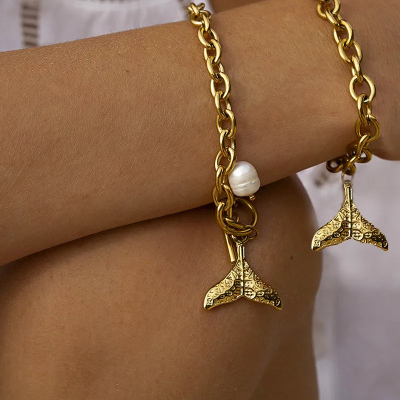 Βραχιόλι επιχρυσωμένο ατσάλι με ουρά ψαριού- BR422