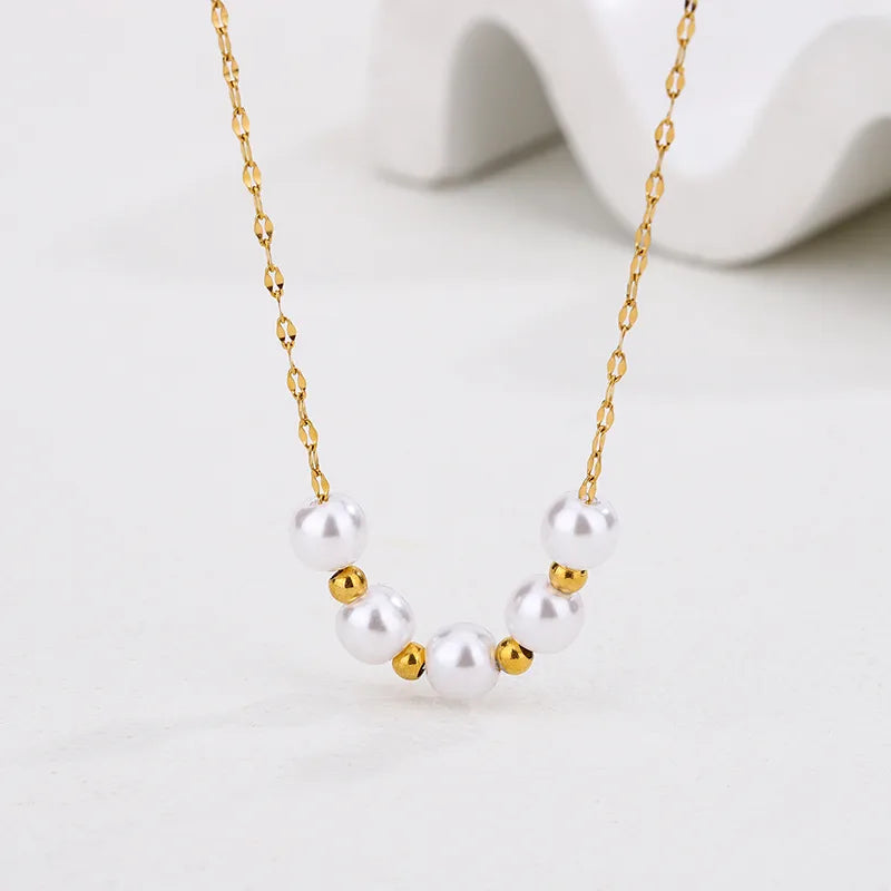 Κολιέ ατσάλινο με πέρλες -w658