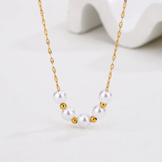 Κολιέ ατσάλινο με πέρλες -w658