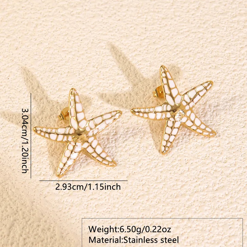 Σκουλαρίκια επιχρυσωμένο ατσάλι με λευκό αστερία - EA794