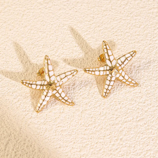 Σκουλαρίκια επιχρυσωμένο ατσάλι με λευκό αστερία - EA794