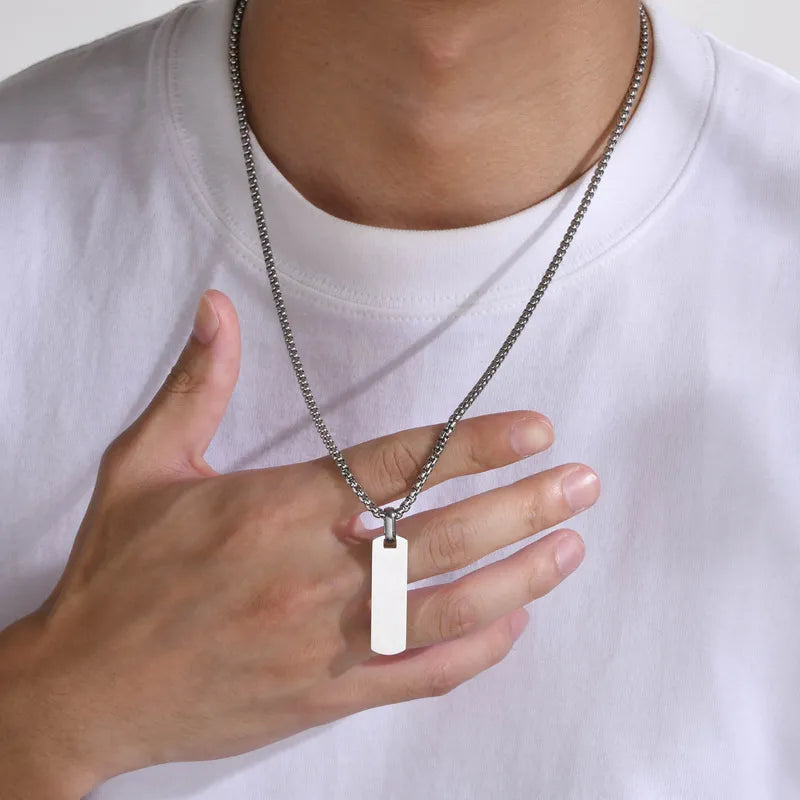 Collier en acier argent allongé identité-NE157